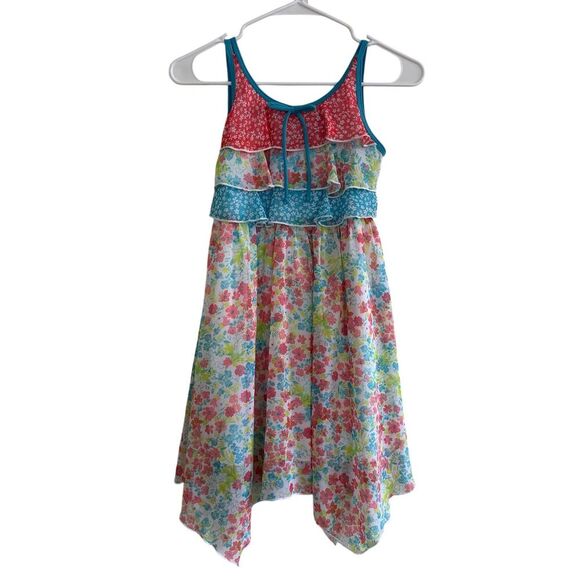 Jona Michelle Girls Dress Size 8 Blue Floral Spaghetti Straps Handkerchief - Picture 1 of 3